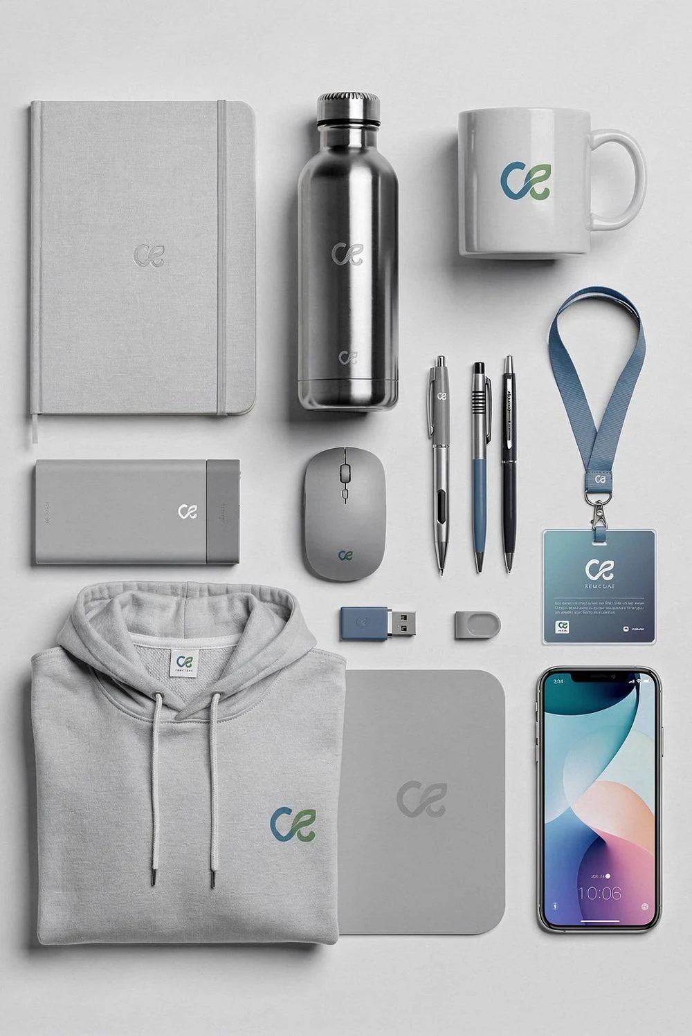 Merchandising corporativo personalizado: sudadera, taza, botella, libreta y bolígrafos