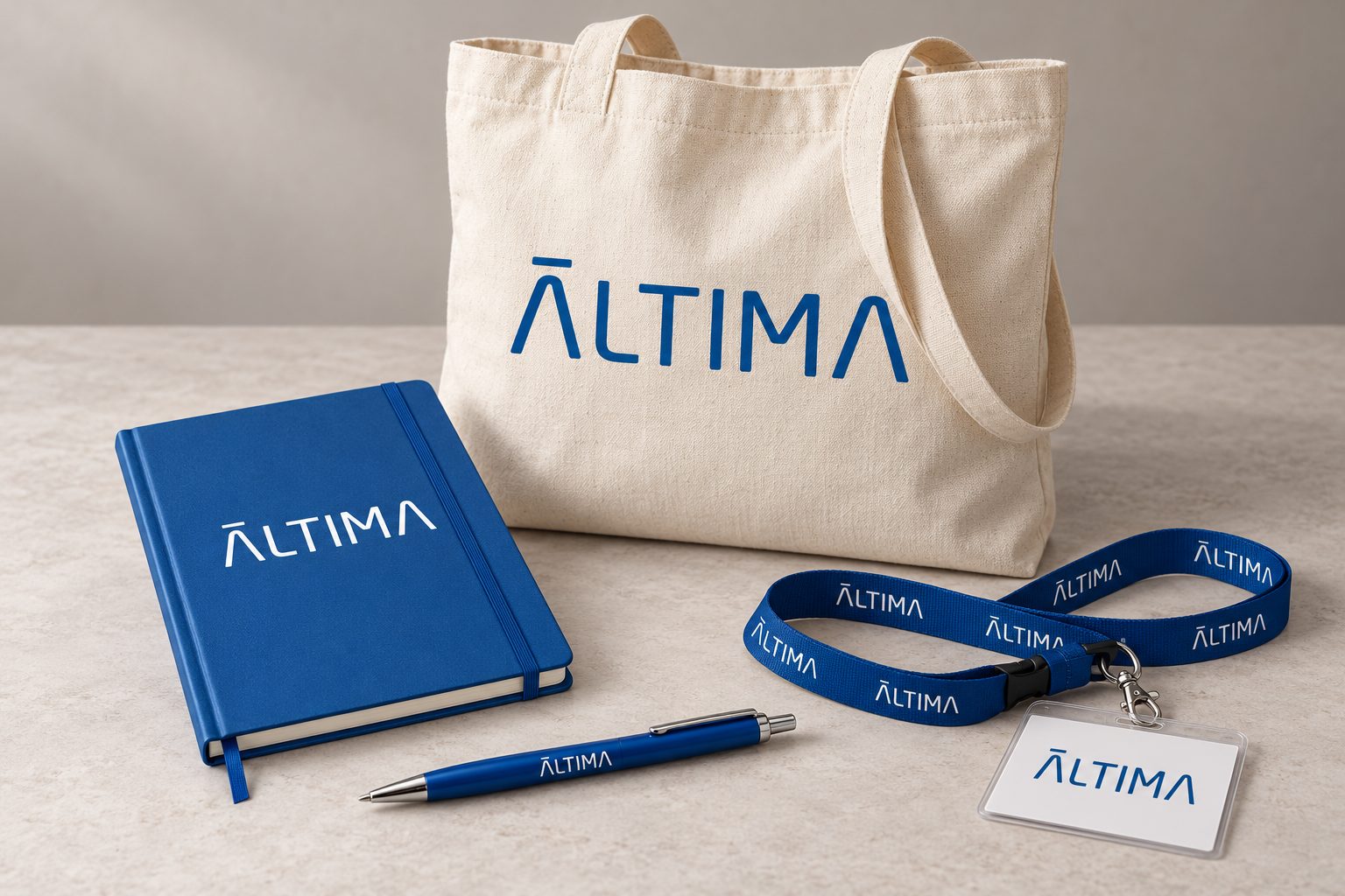 Kit de convención Áltima: bolsa de algodón, libreta, lanyard y bolígrafo personalizados
